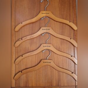 bebe Natural Wood Hangers Notched Vintage Logo Anti Slip Coat Tops Suits